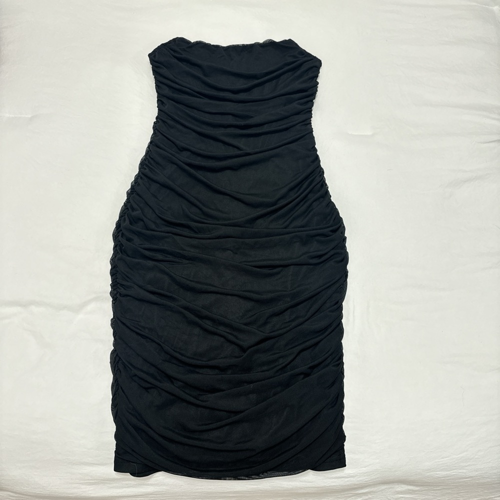 Black Corset Mesh Strapless Dress